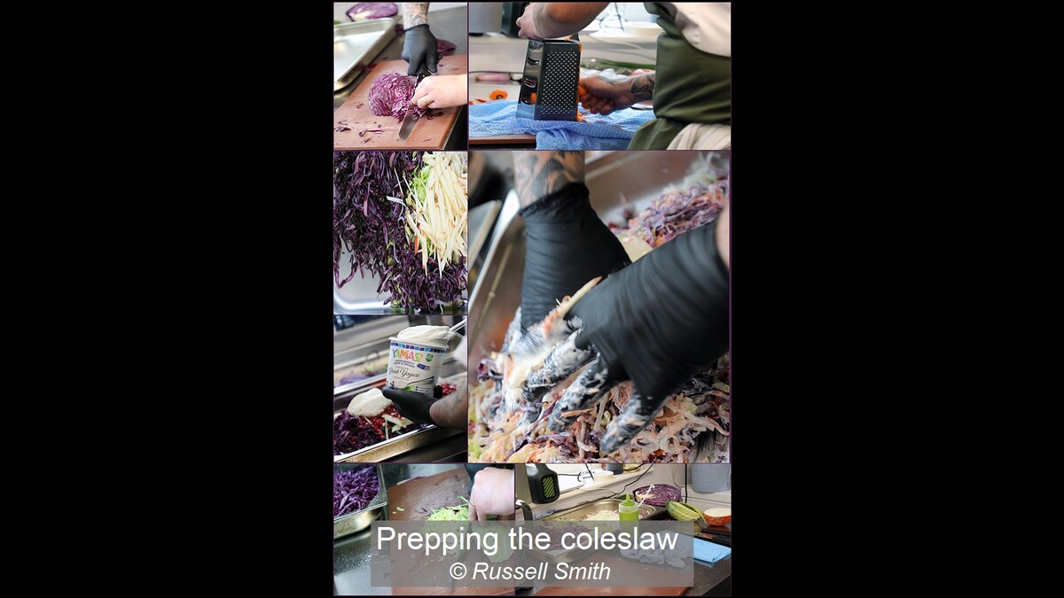 Prepping the coleslaw